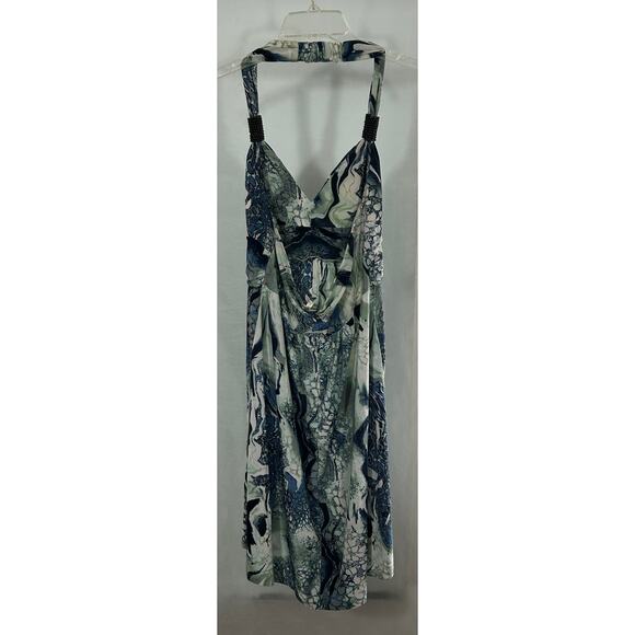 Cristinalove Abstract Blue Marble Print Halter Dress with Beaded Strap – Size L - Picture 4 of 8